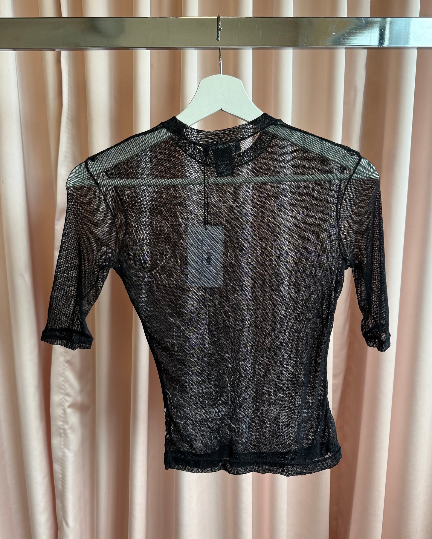 Vivienne Tam Sport Black Script Print Mesh Top