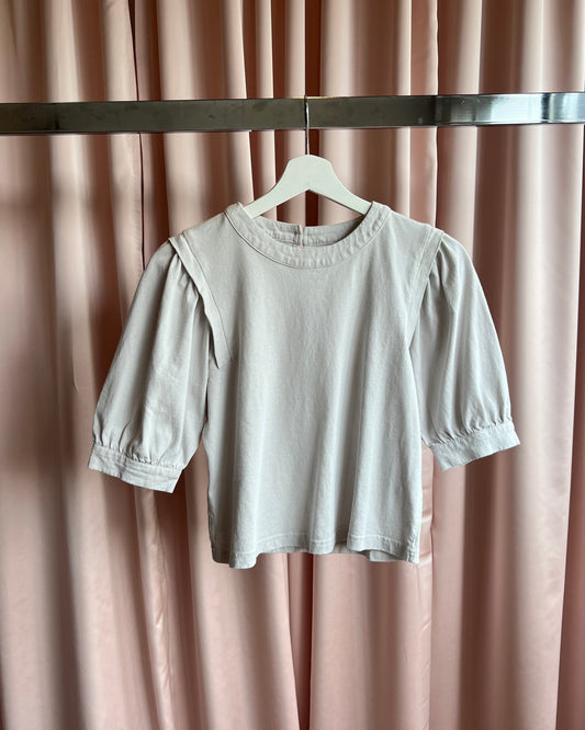 Light Grey Puff Sleeve Cropped T-Shirt