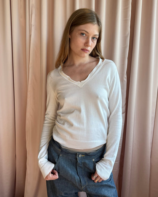 Maison Martin Margiela S/S 2007 Wired Collar Slashed V-Neck Knit Sweater