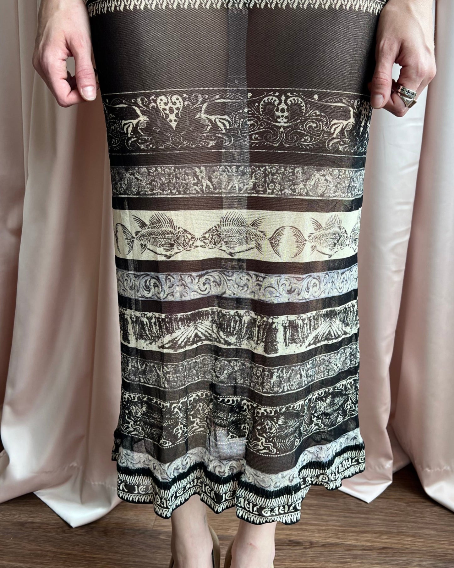 Jean Paul Gaultier S/S 1998 Printed Mesh Maxi Dress