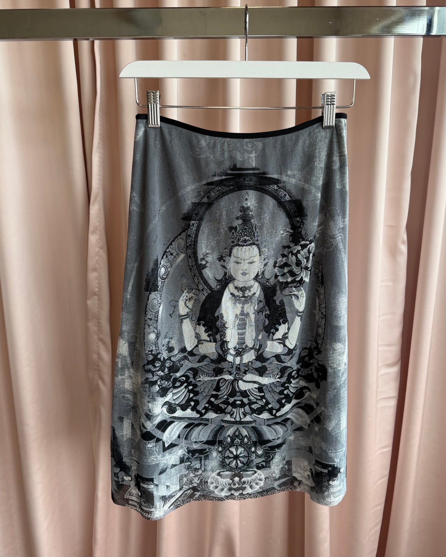 Vivienne Tam S/S 1997 Buddhist Print Mesh Midi Skirt