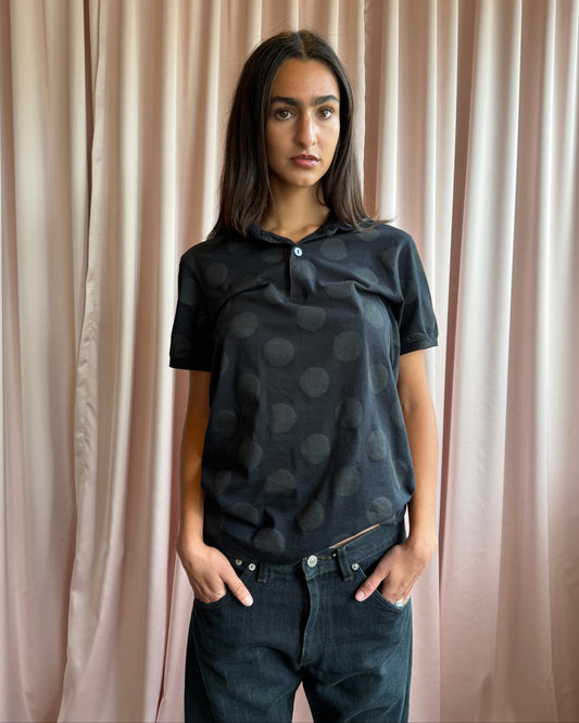 Japanese Brand Black Polka Dot Polo Shirt