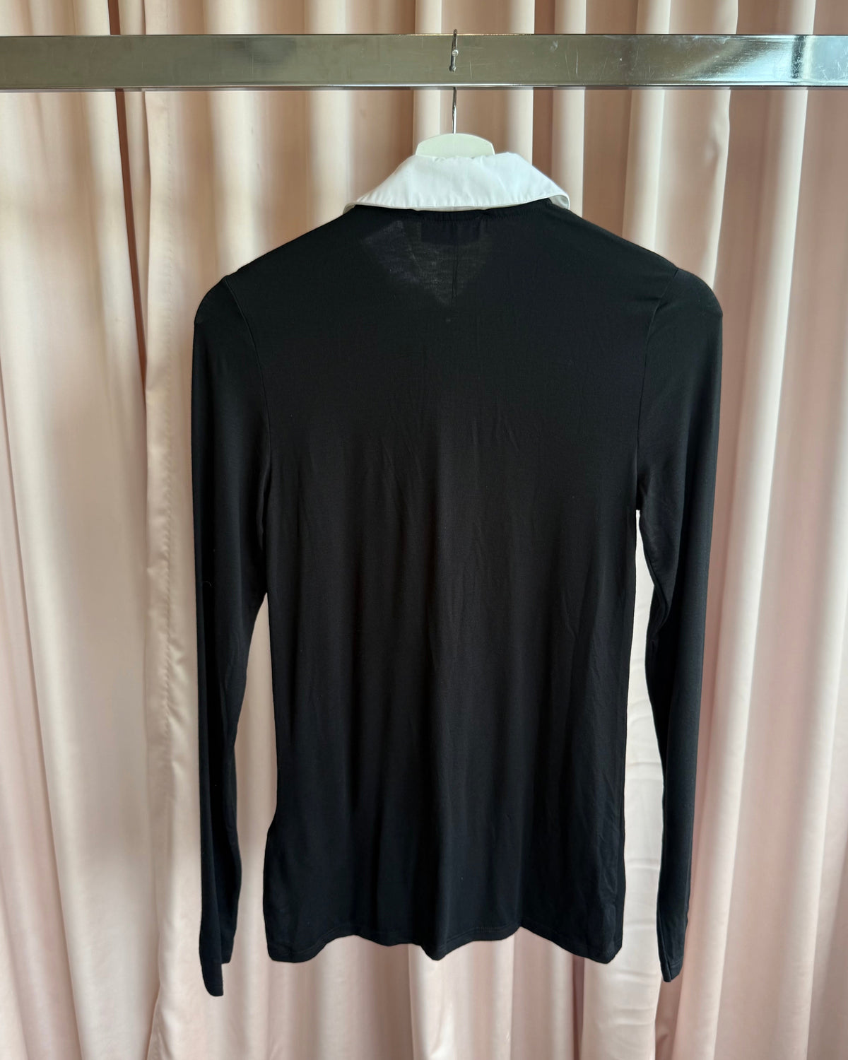 Chantal Thomass x Damart Detachable Collar & Ruffle Black Long Sleeve Top