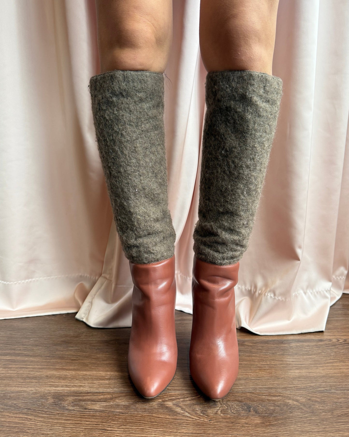 Italian Designer Wool & Leather Stiletto Boots