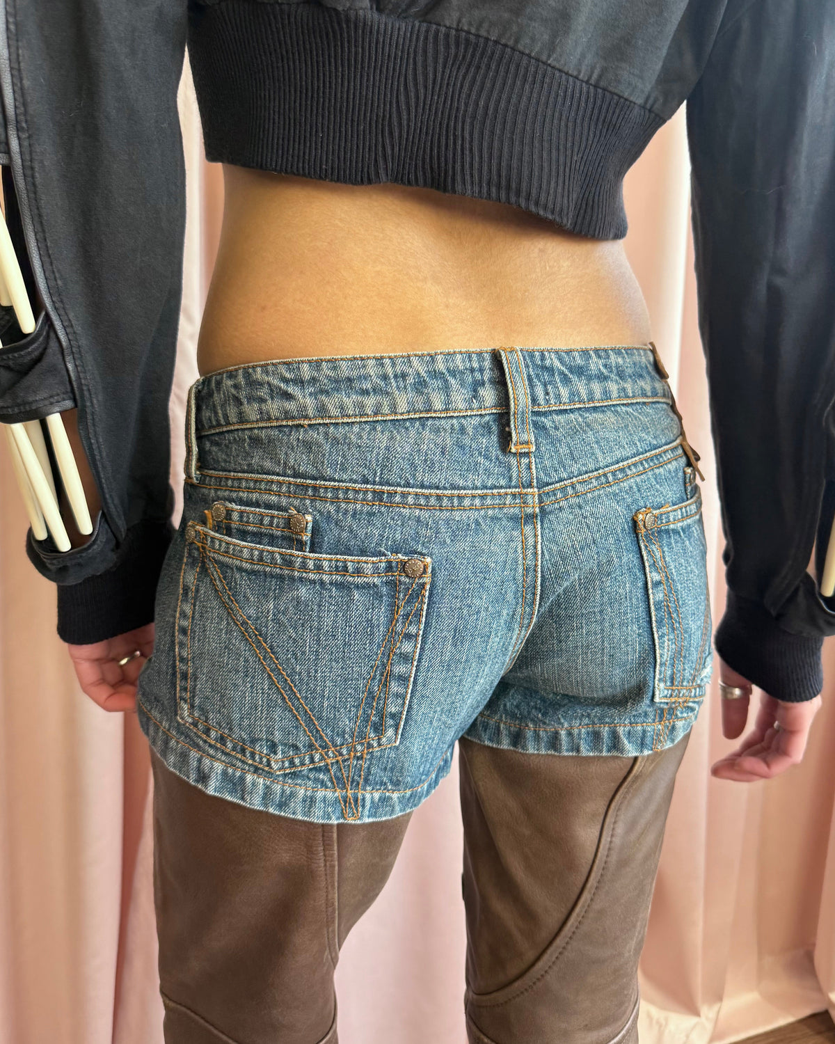 Italian Brand Hybrid Denim & Brown Leather Cropped Pants