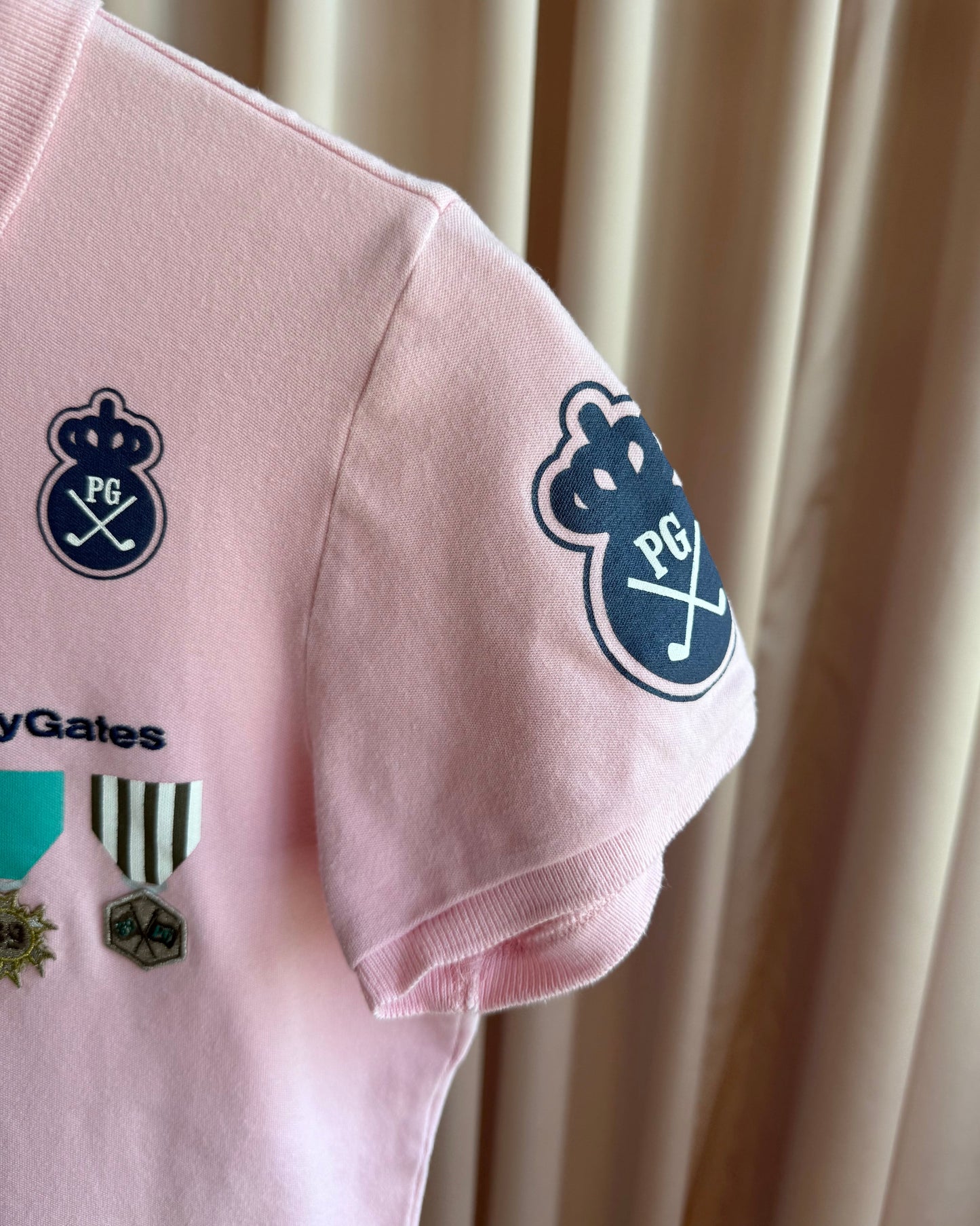 Japanese Golf Brand Medallion Patch Baby Pink Polo Shirt