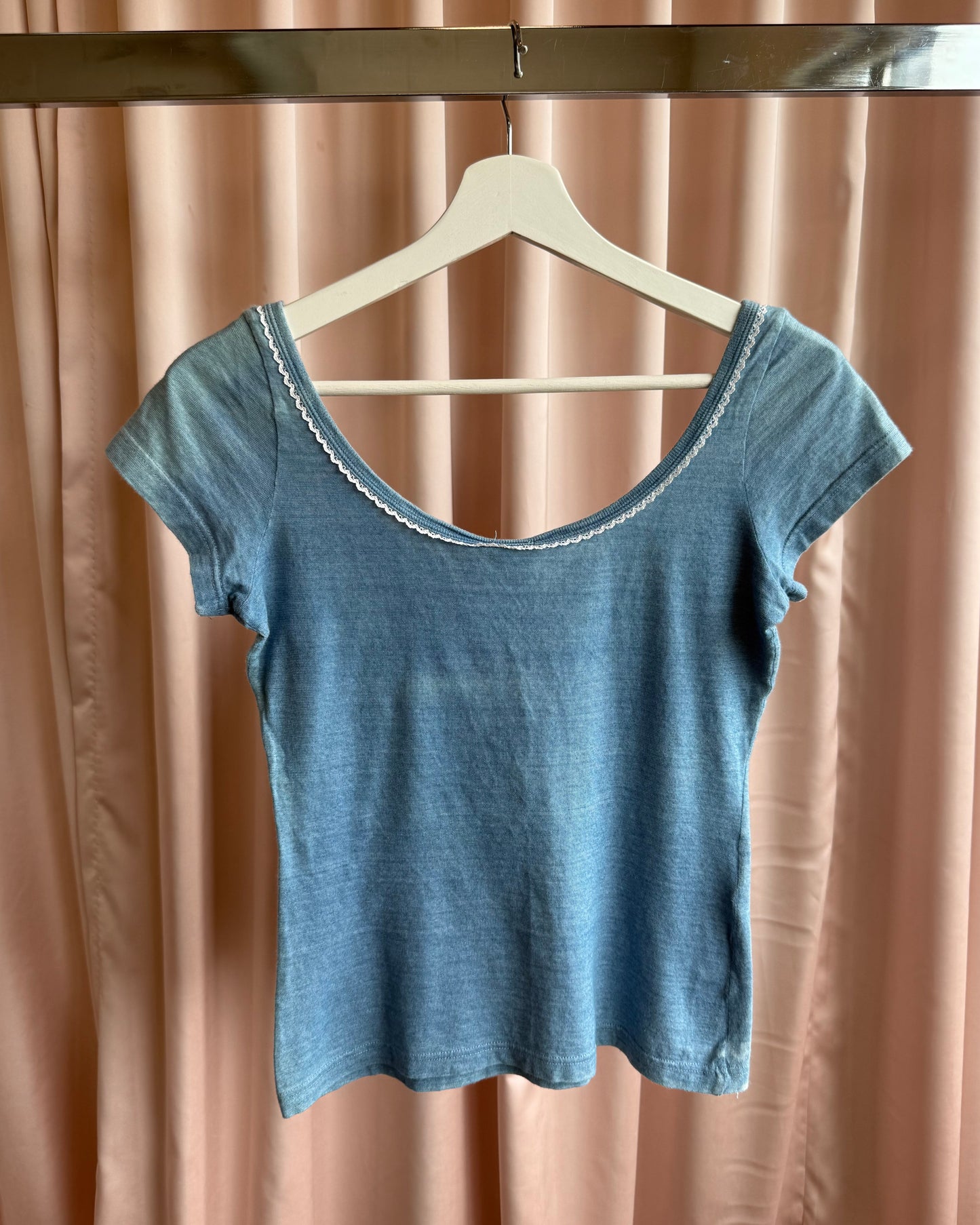 D&G 2000's Blue Rhinestone Logo Short Sleeve Top