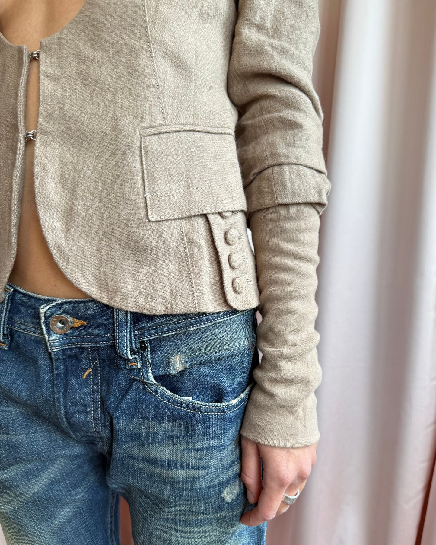 Japanese Brand Linen Gathered Sleeve Jacket
