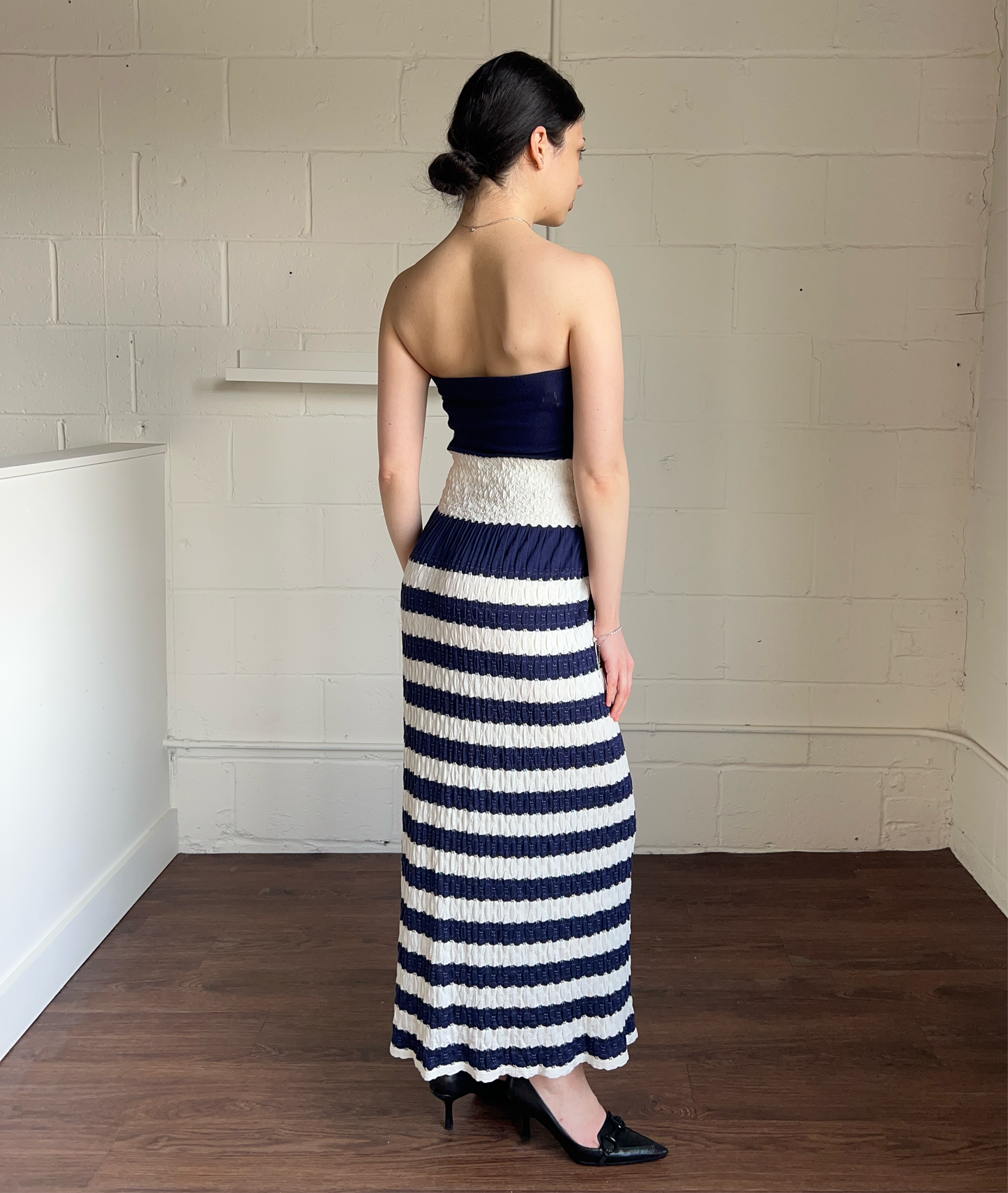 Italian Designer Navy & White Striped Maxi Dress/Skirt