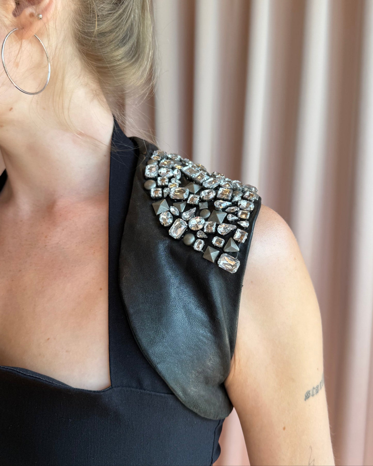 Bird by Juicy Couture Rhinestone Studded Leather Lace Up Bolero