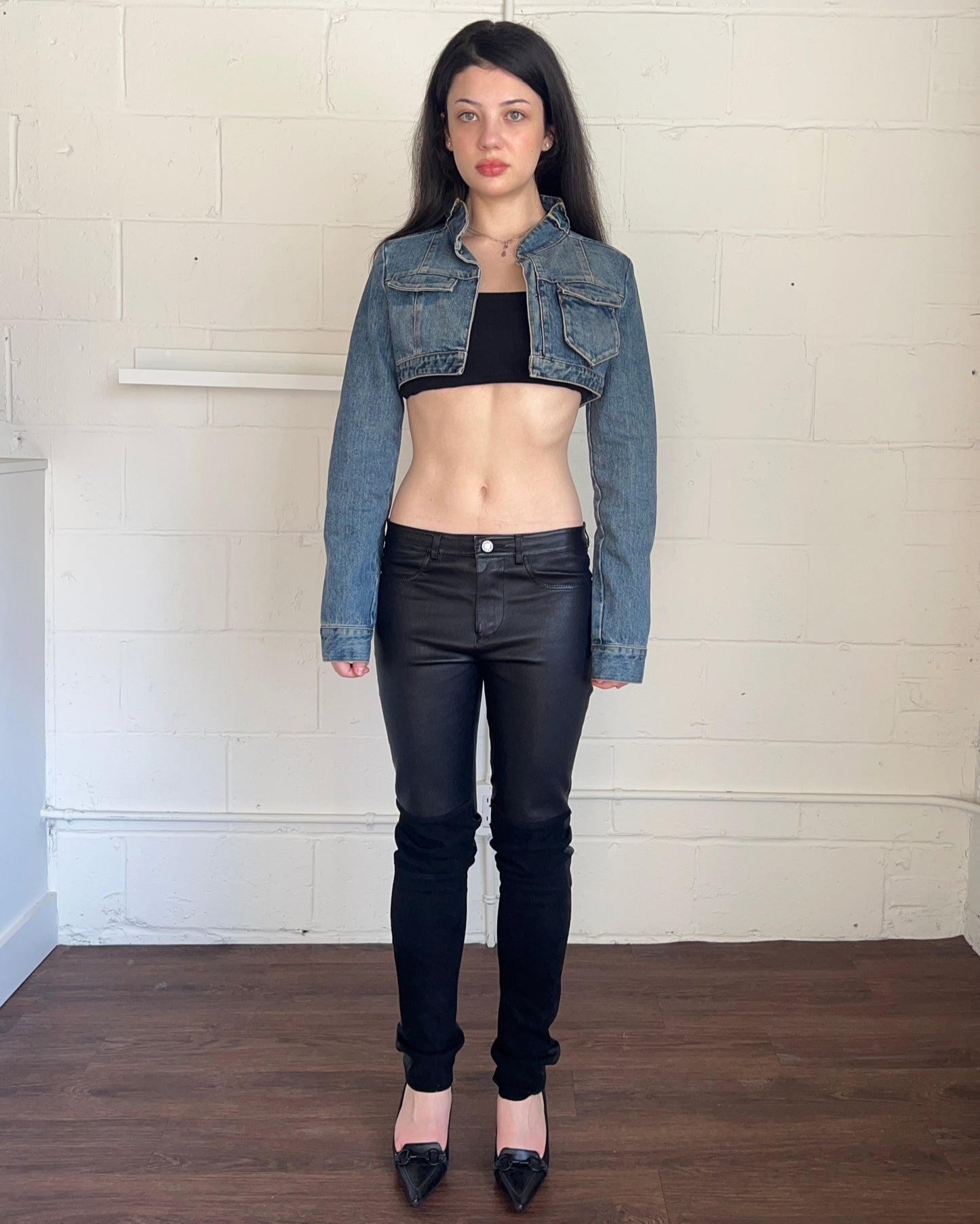 Black Leather & Suede Skinny Trousers