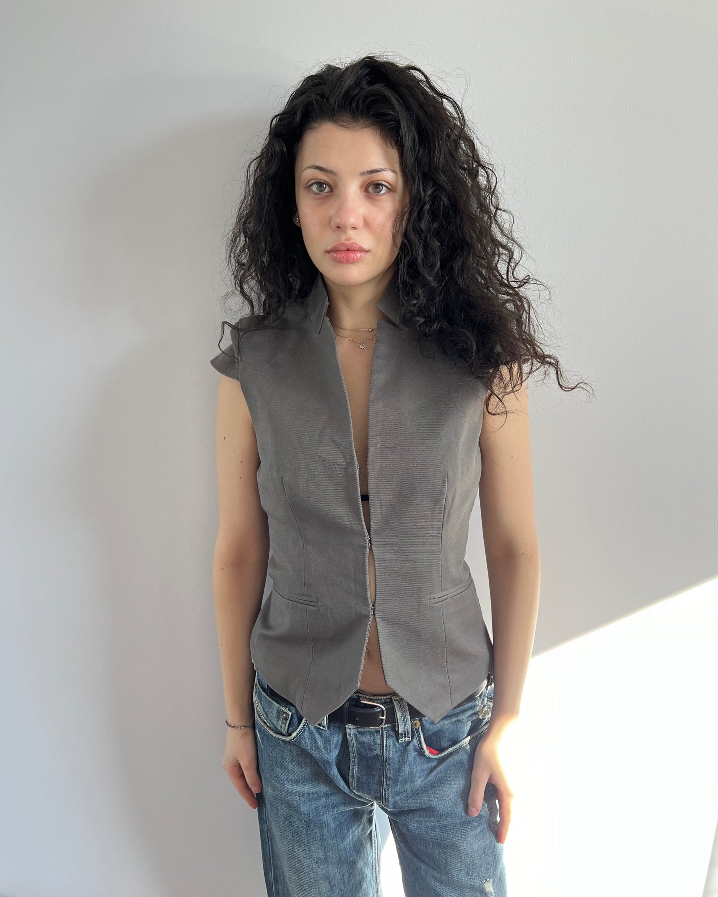 Grey Short Sleeve Structured Top