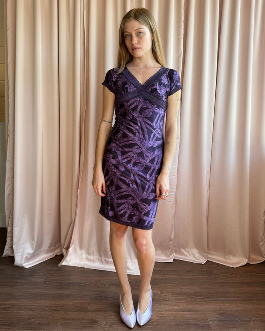Hysteric Glamour Purple Bones Print Lace Trim Dress