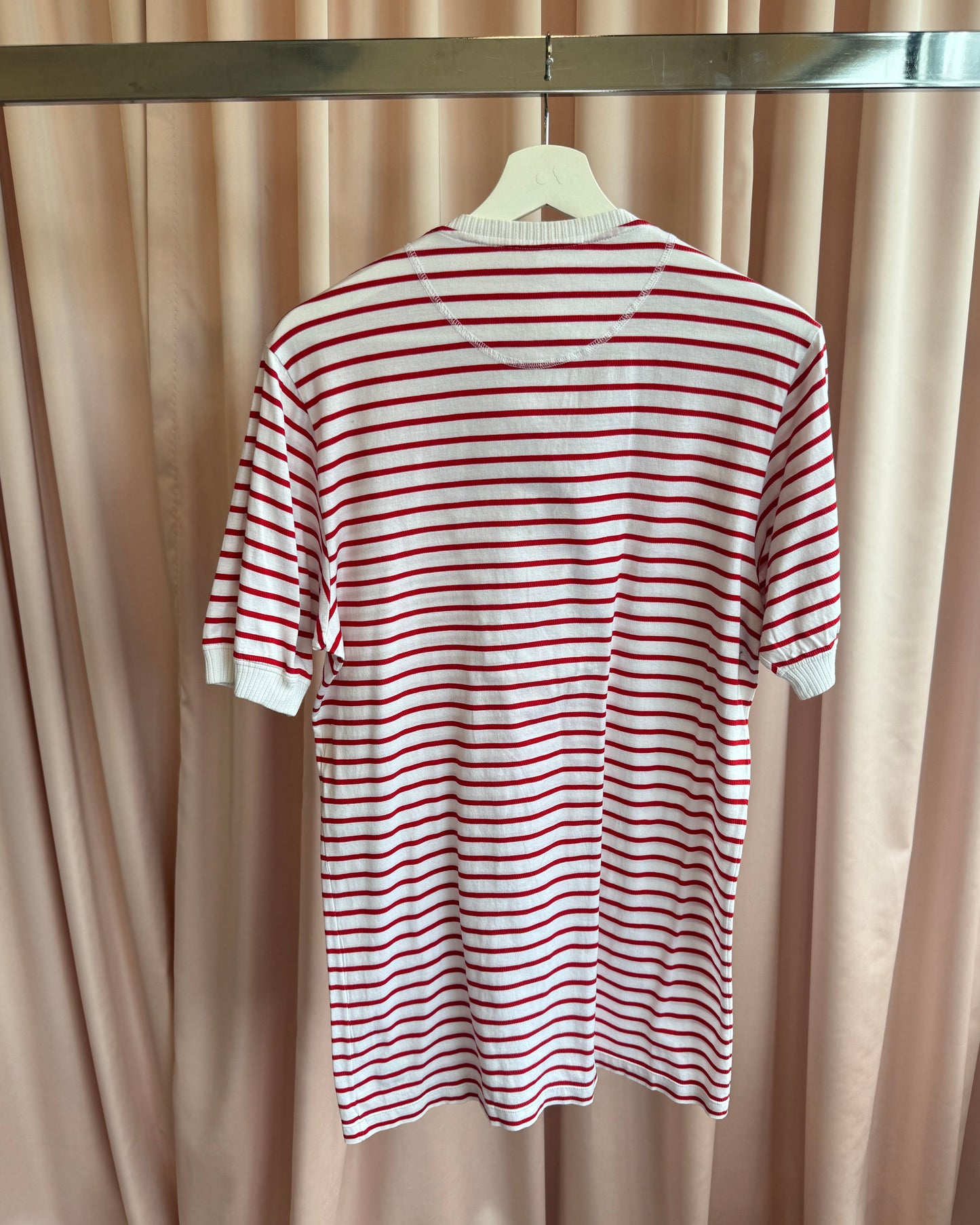 Balenciaga S/S 2006 White & Red Striped Short Sleeve Henley Top