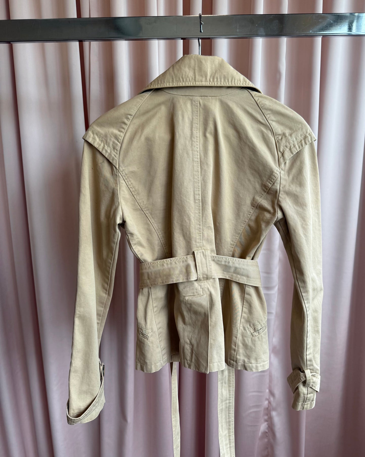 Patrizia Pepe Short Belted Khaki Cotton Trench Jacket