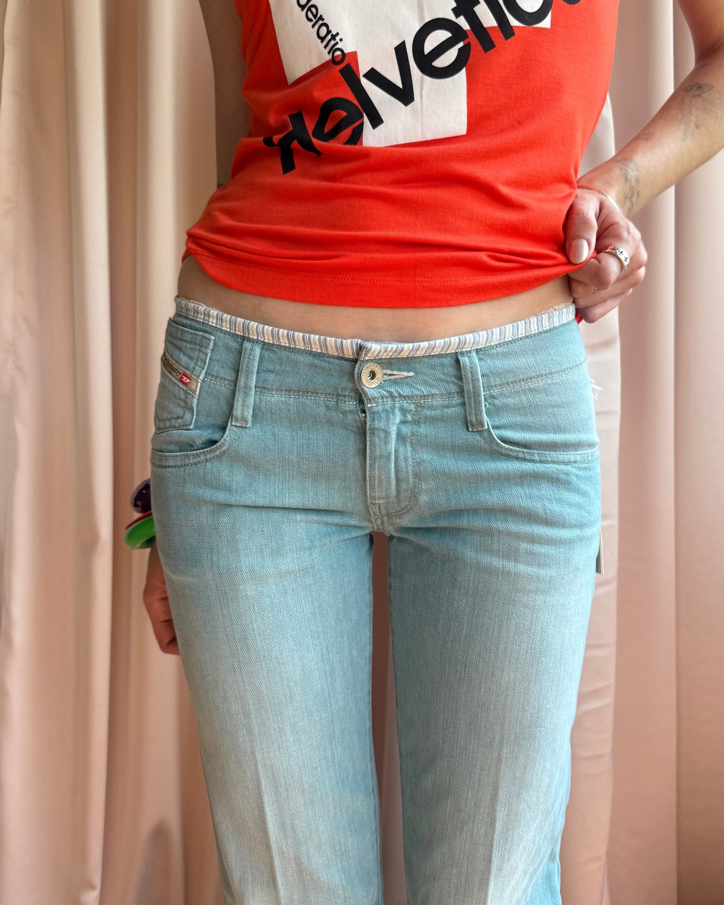 Diesel Deadstock "Melty" Light Wash Low Rise Flare Denim