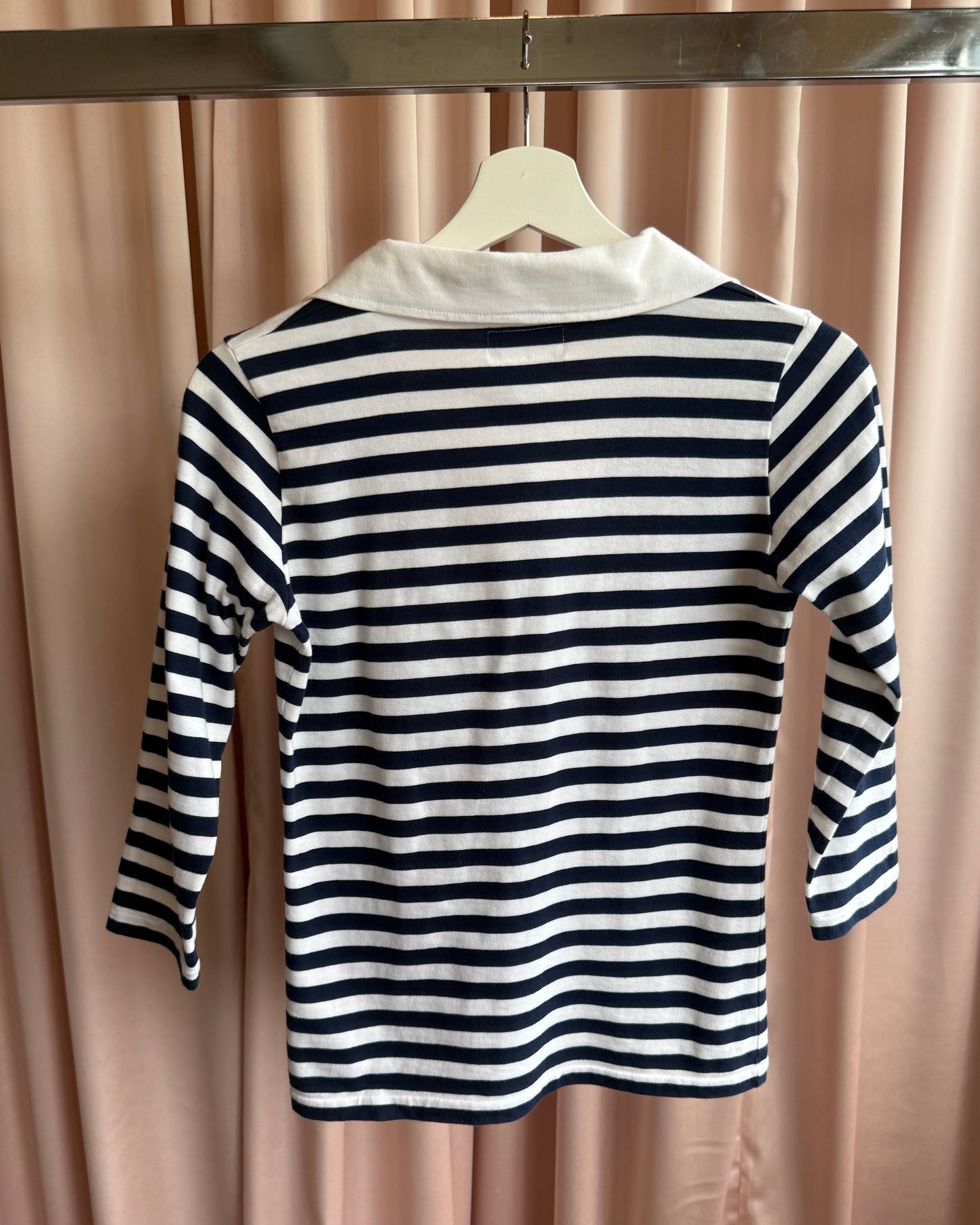 agnès b. Navy & White Striped 7/8 Sleeve Polo Shirt