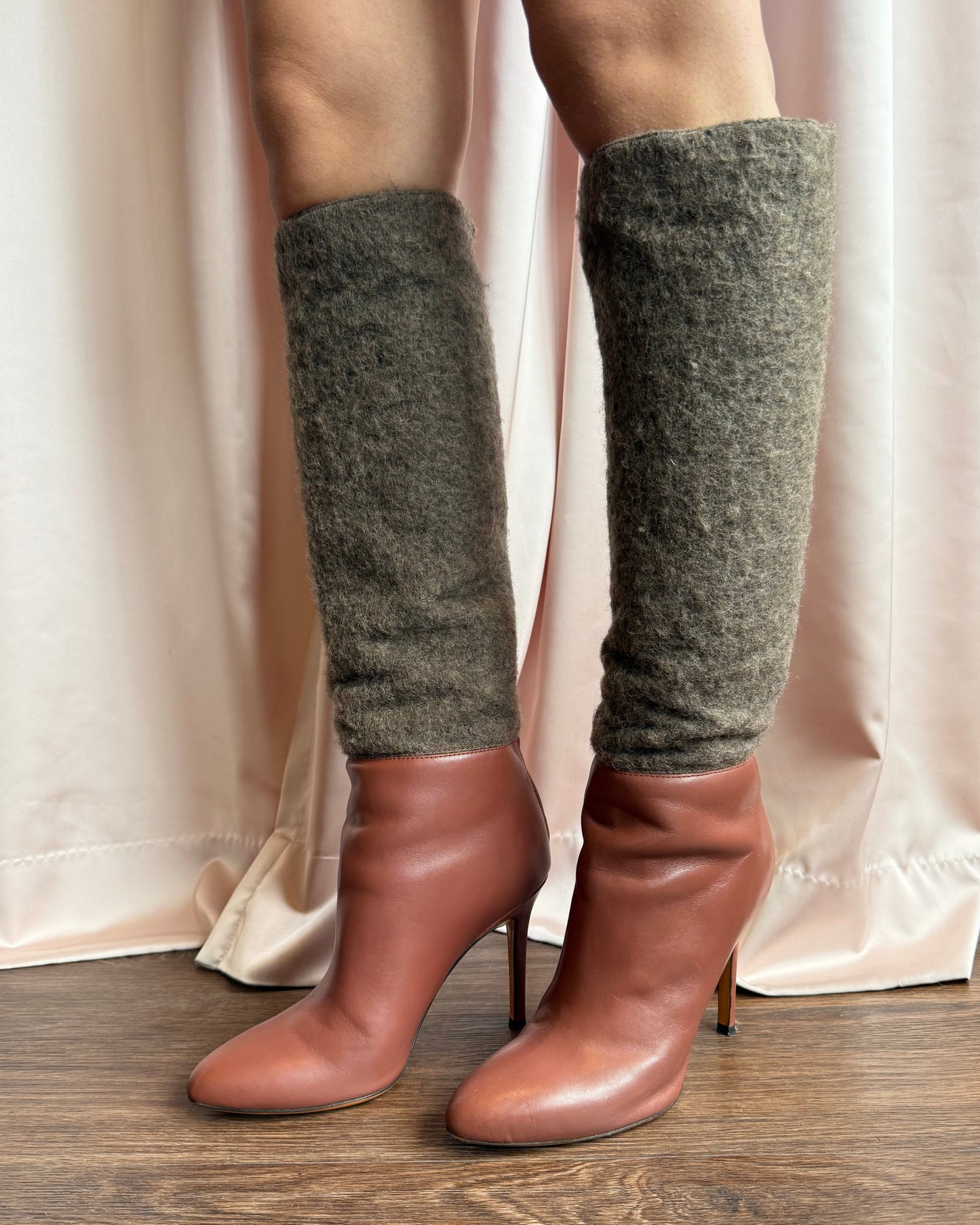 Italian Designer Wool & Leather Stiletto Boots