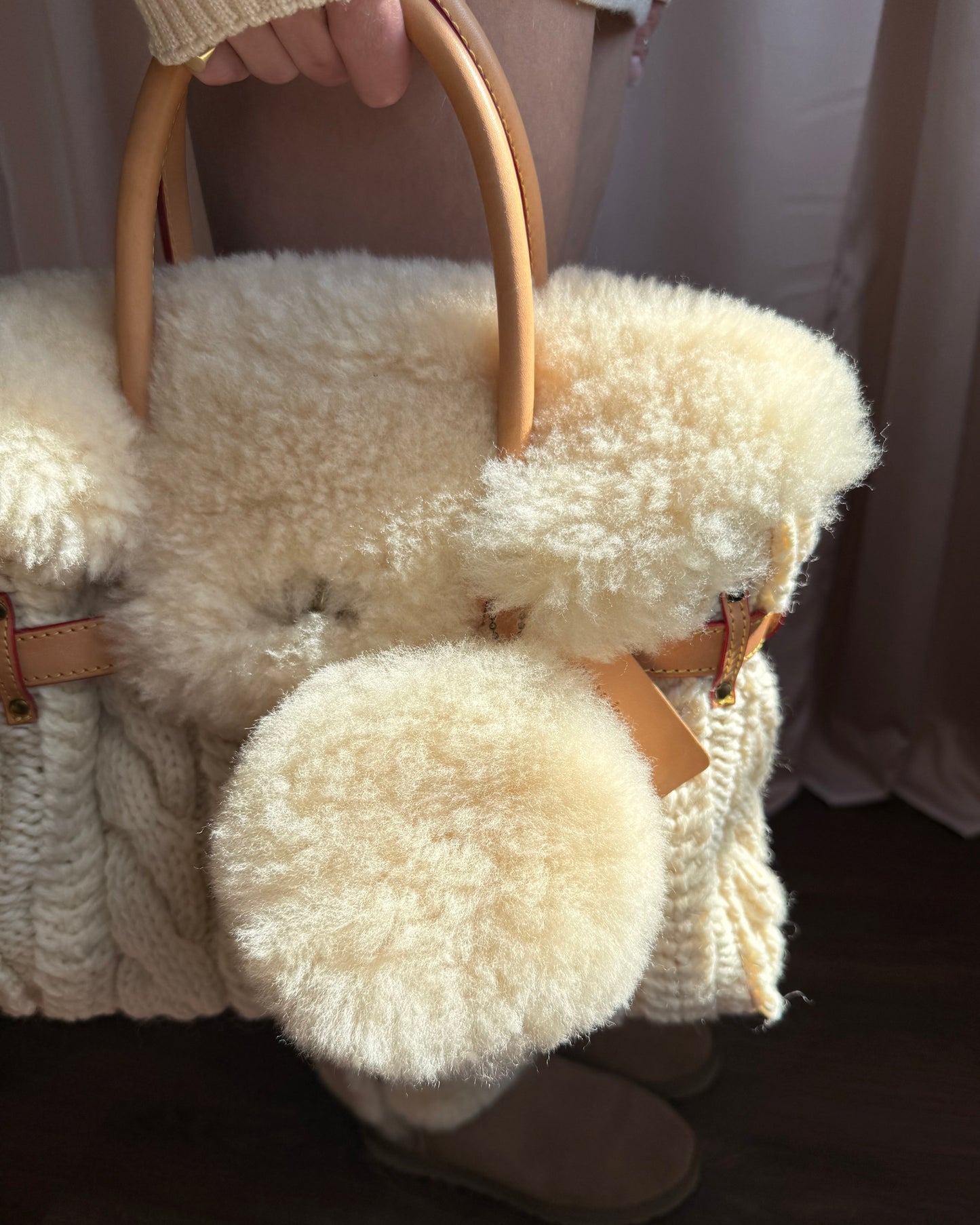 Japanese Brand Cable Knit Shearling Handbag