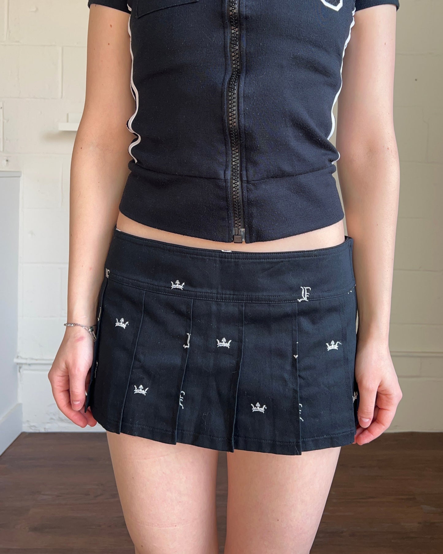 Japanese Brand Pleated Embroidered Micro Mini Skirt