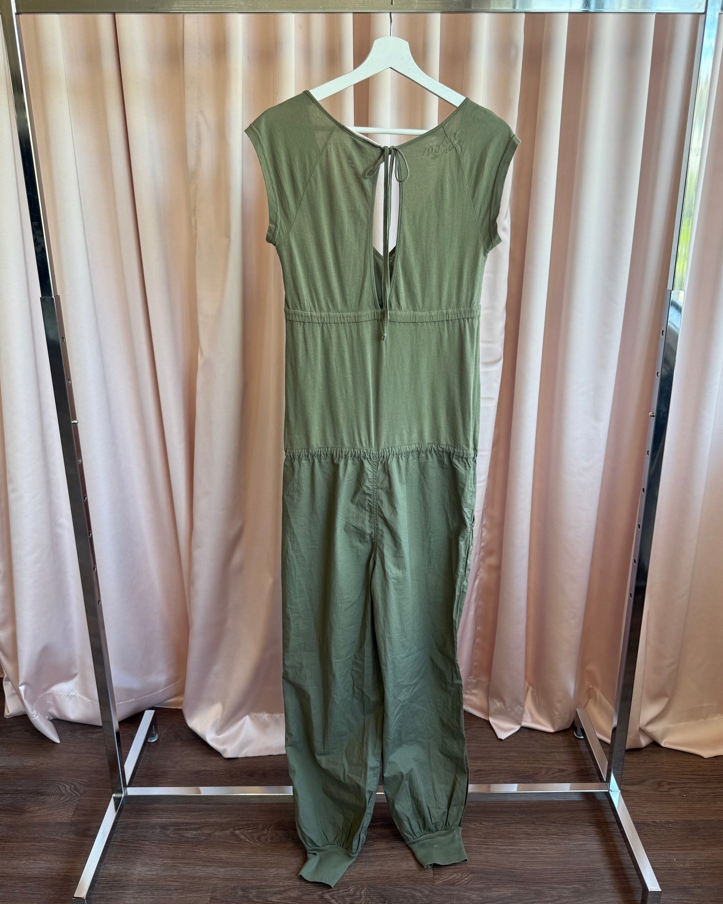 Italian Brand Army Green Cotton Surplice Jumpsuit