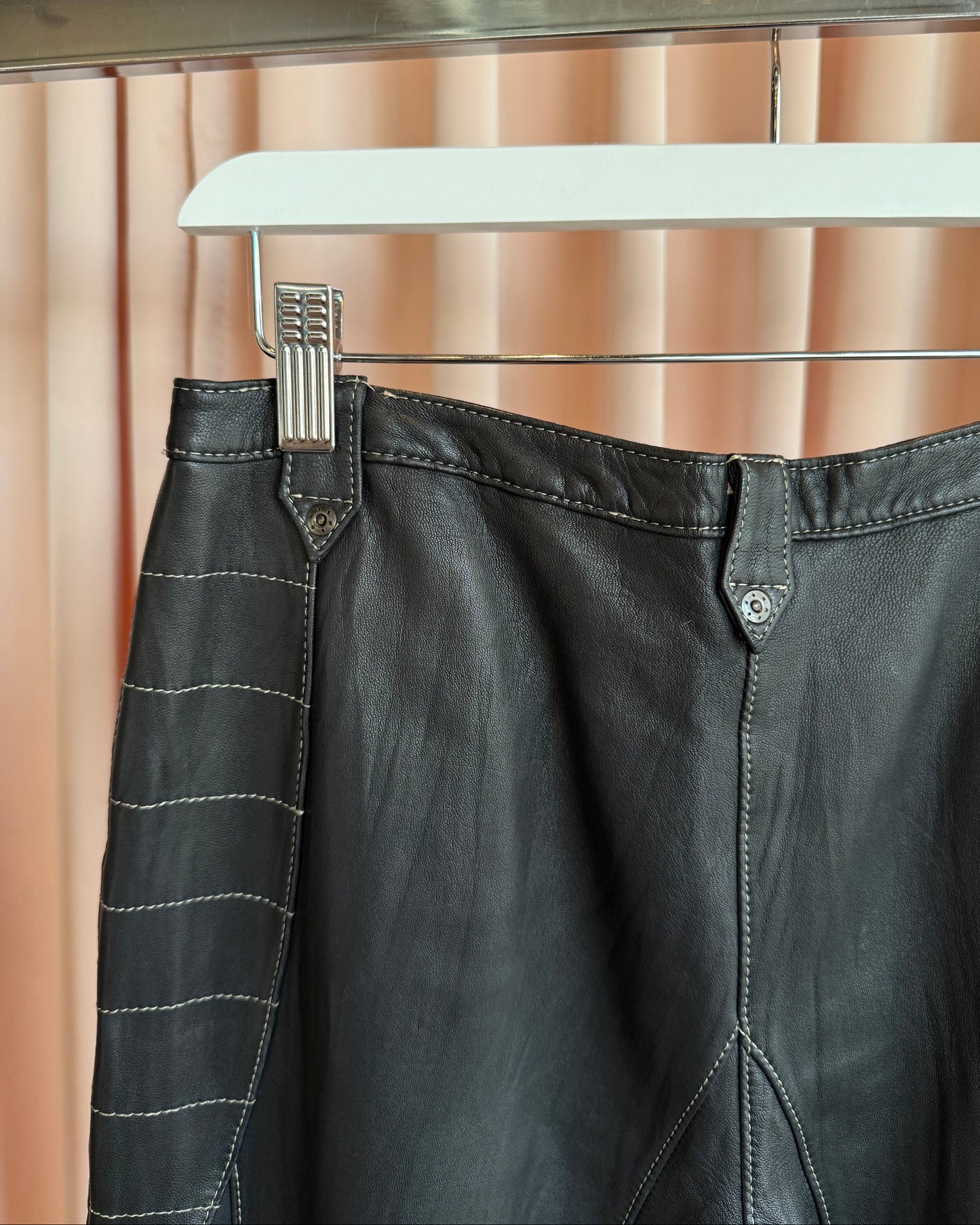 Japanese Brand T. B. Genuine Leather Contrast Stitch Motorcycle Pants