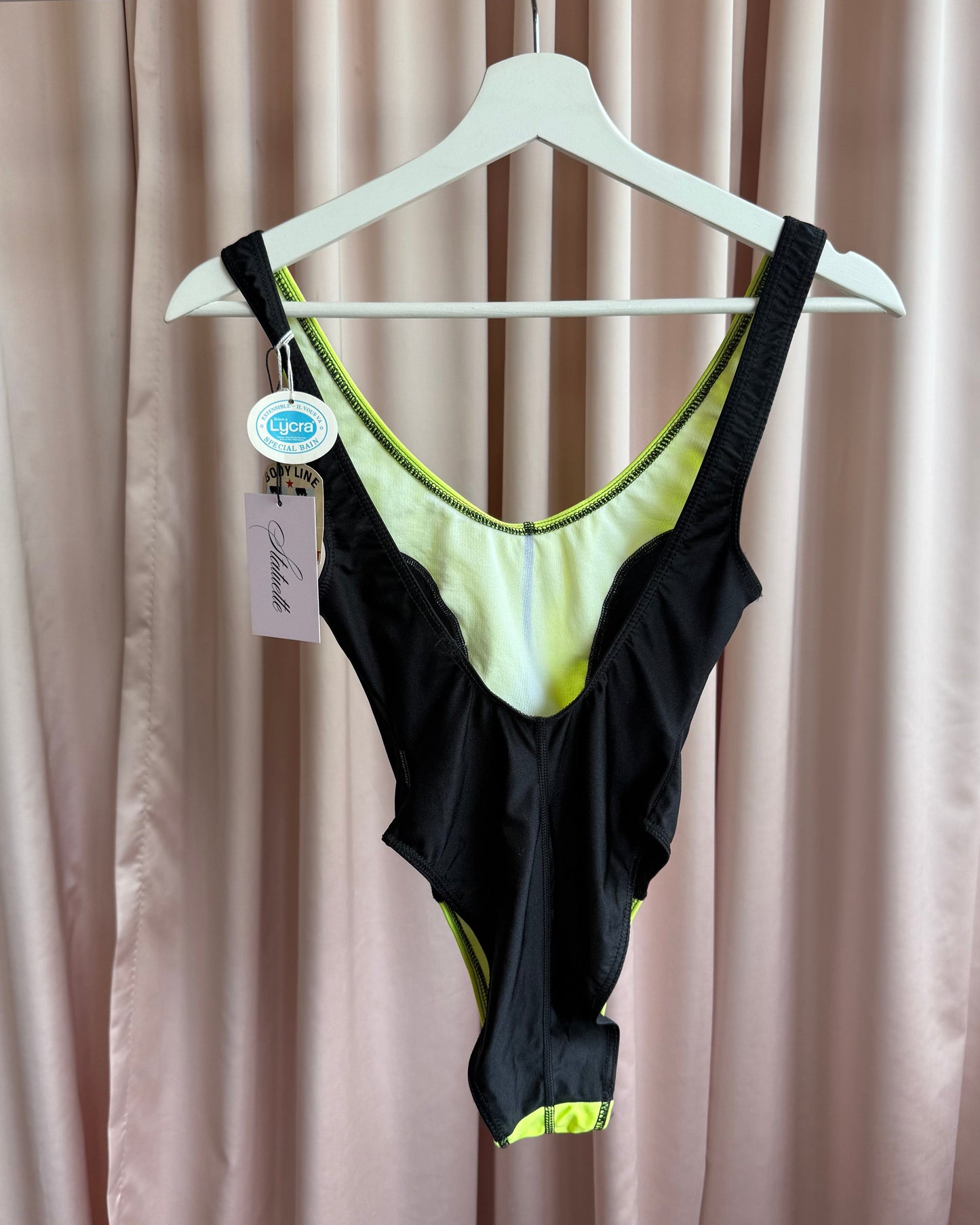 French Brand Deadstock Neon Green & Black One Piece Swimsuit
