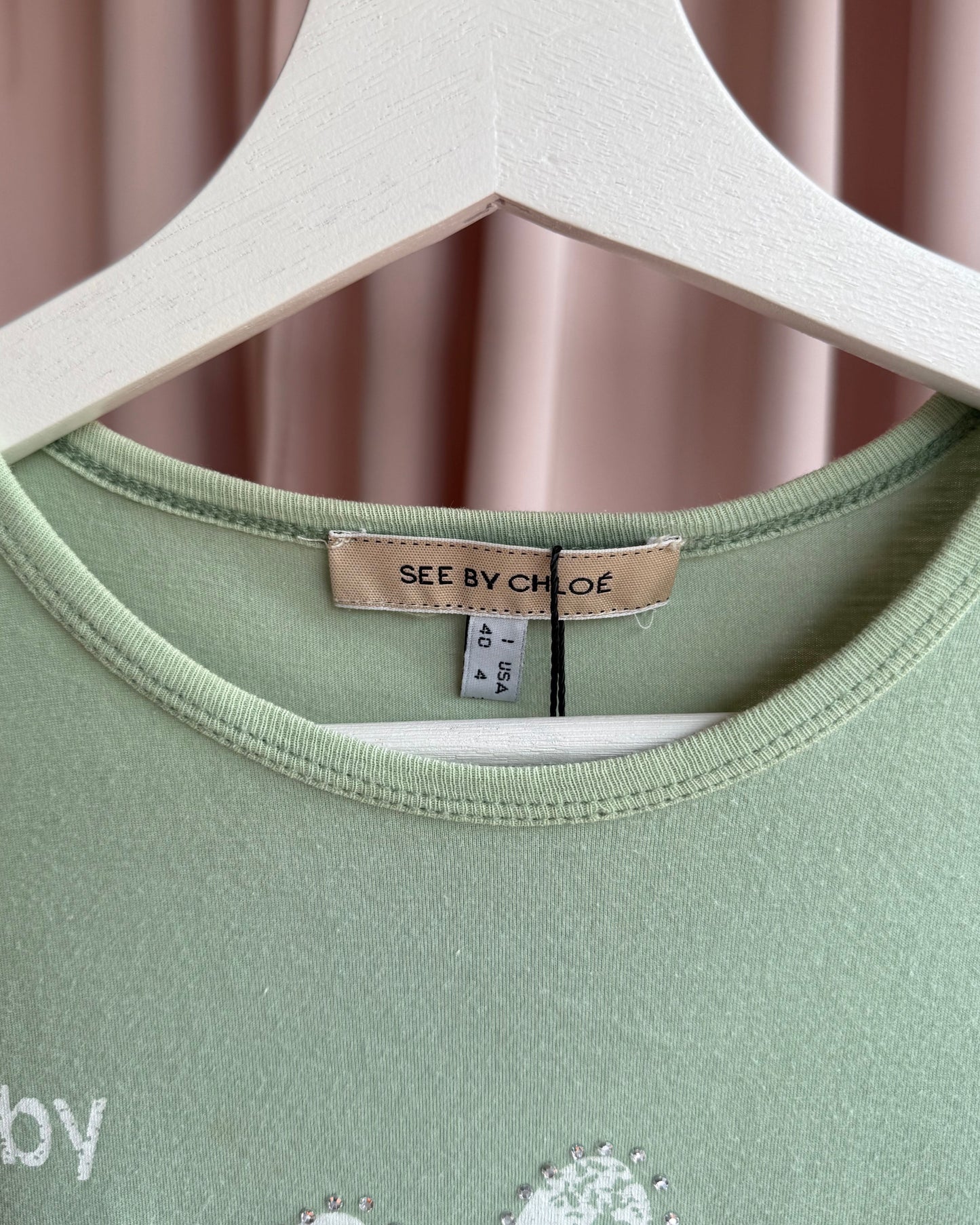 See by Chloé Rhinestone Logo Mint T-Shirt