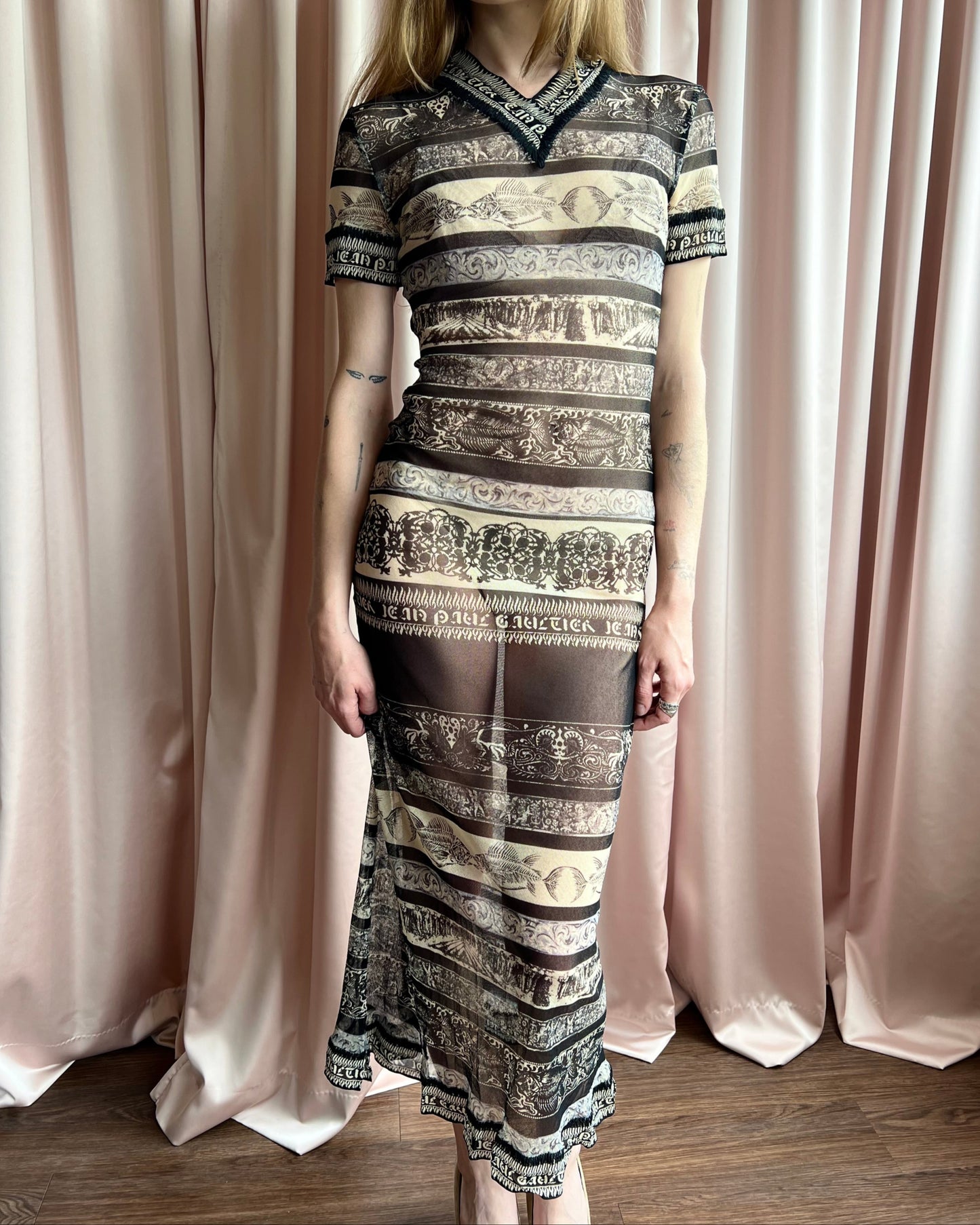 Jean Paul Gaultier S/S 1998 Printed Mesh Maxi Dress