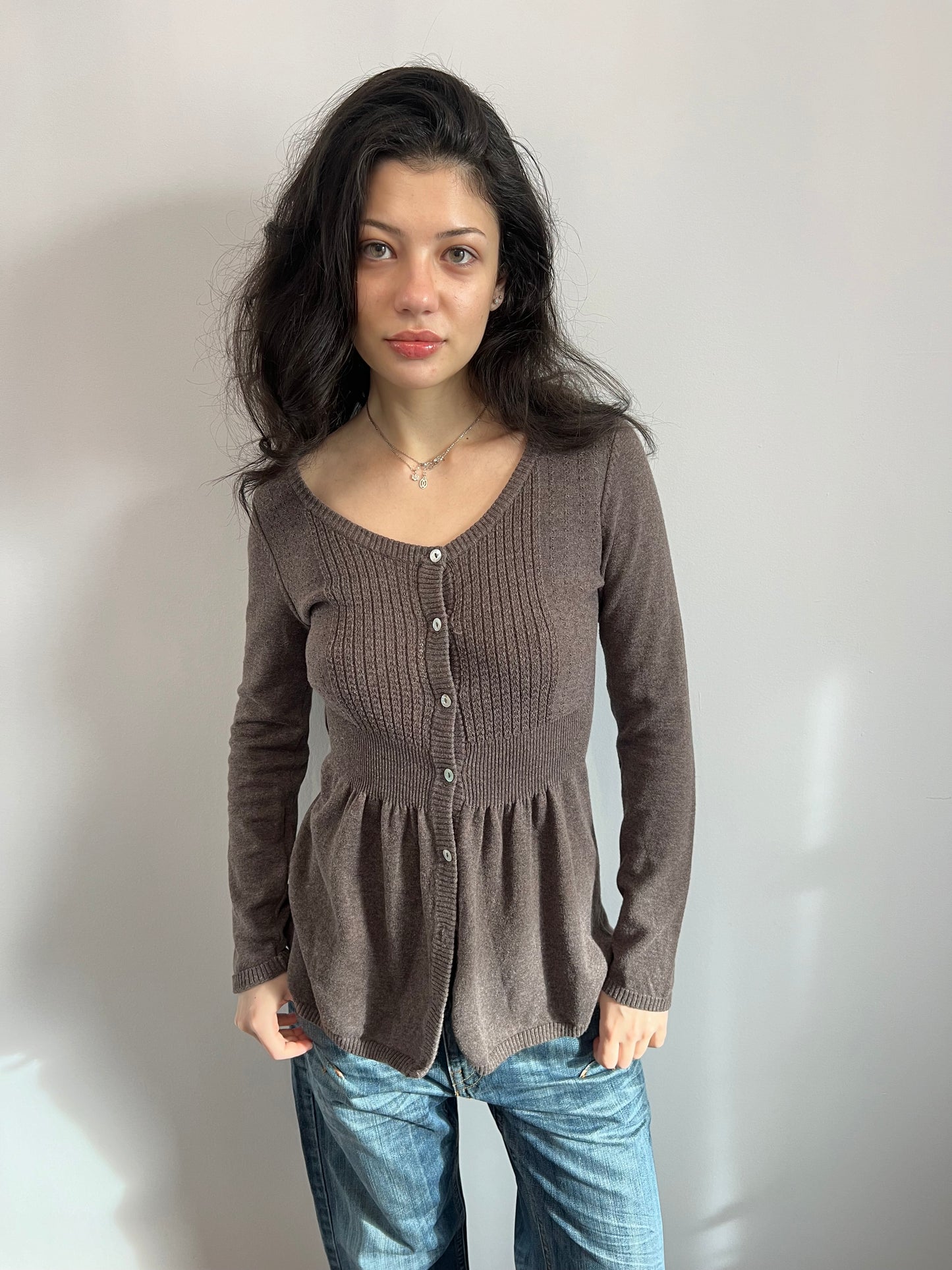 Brown Knit Babydoll Top