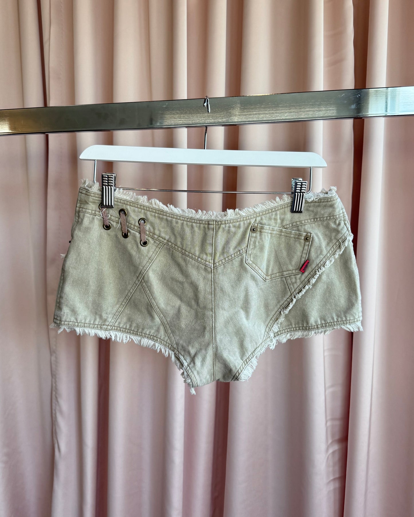 Japanese Brand Low Rise Lace Up Micro Mini Denim Shorts