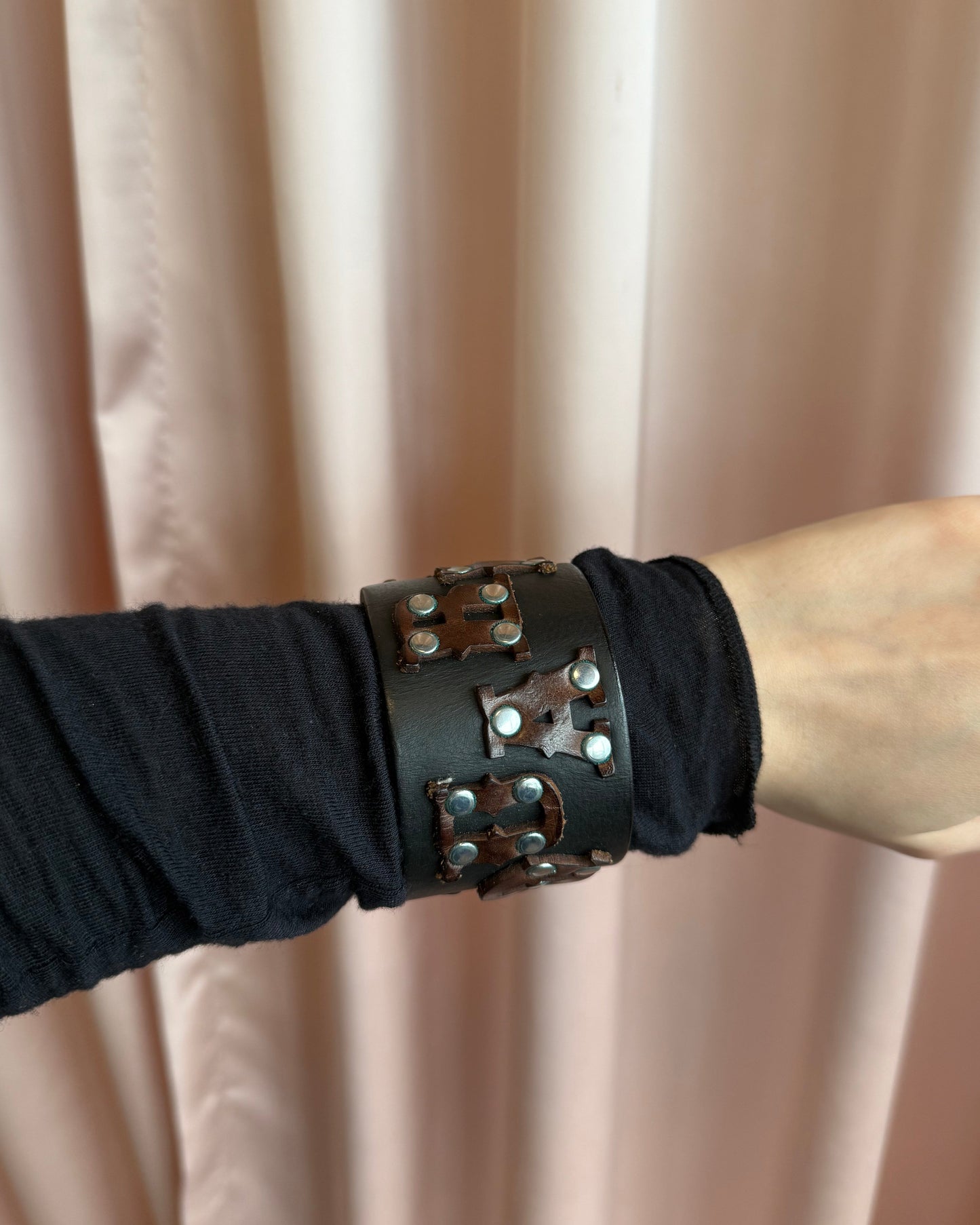 Dsquared² Studded Black & Brown Leather Bangle Bracelet