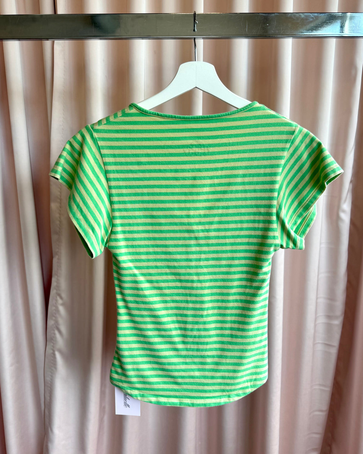 Italian Brand Crochet Detail Striped Green V-Neck Top