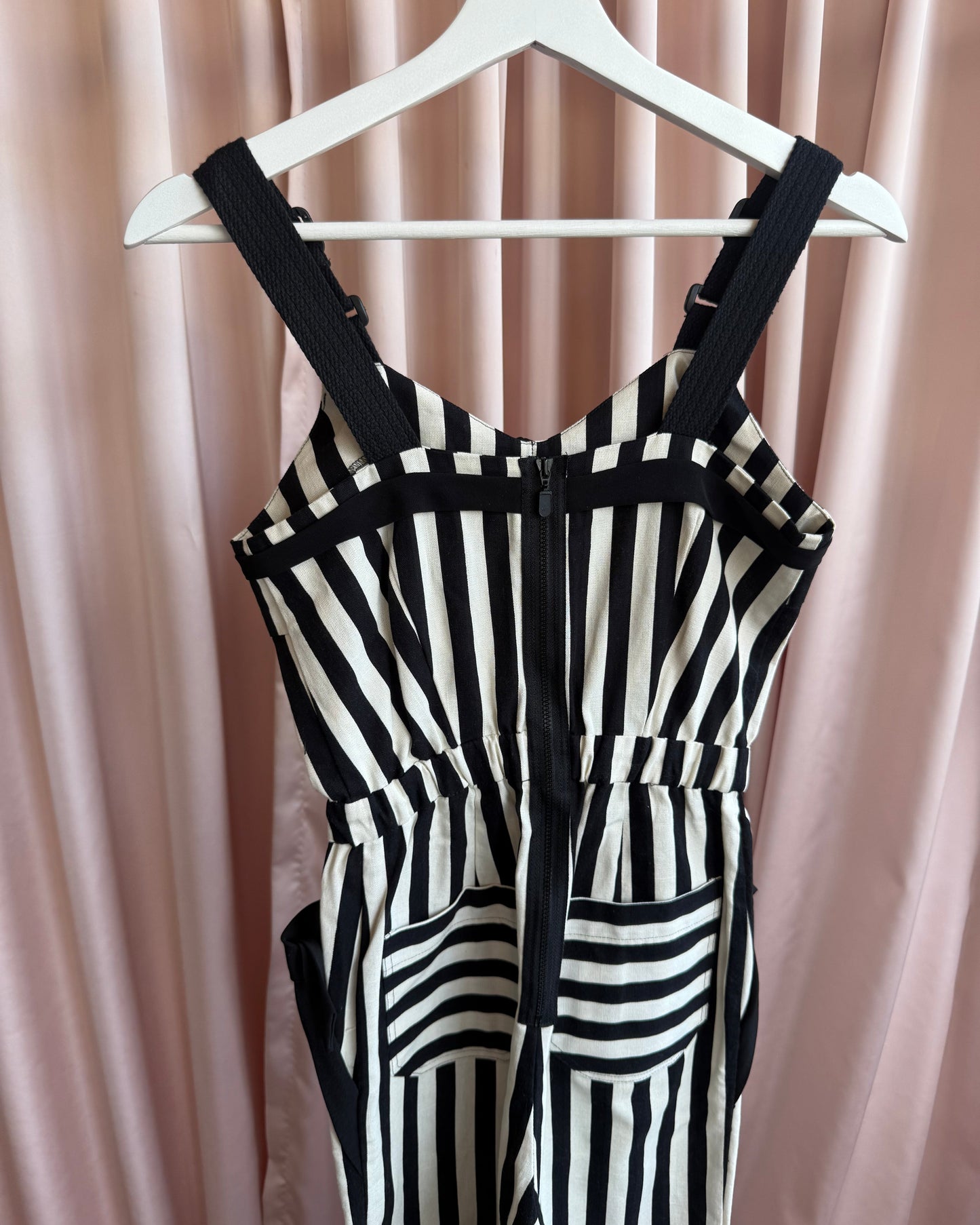 1990's Dancing Riot Black & White Striped Jumpsuit