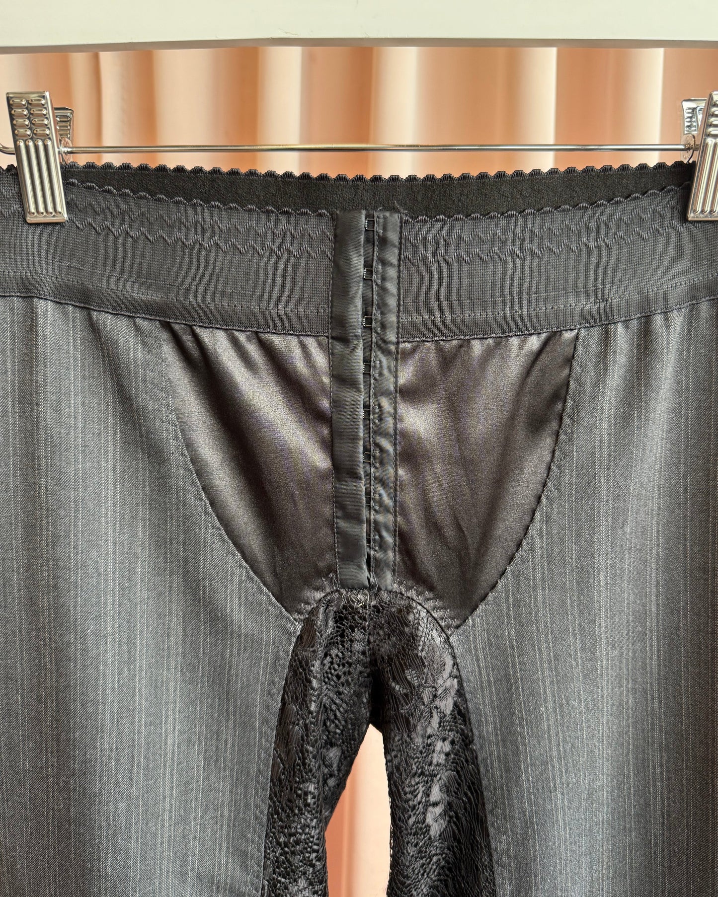 D&G F/W 2003 Pinstripe & Lace Panelled Slim Cut Trousers