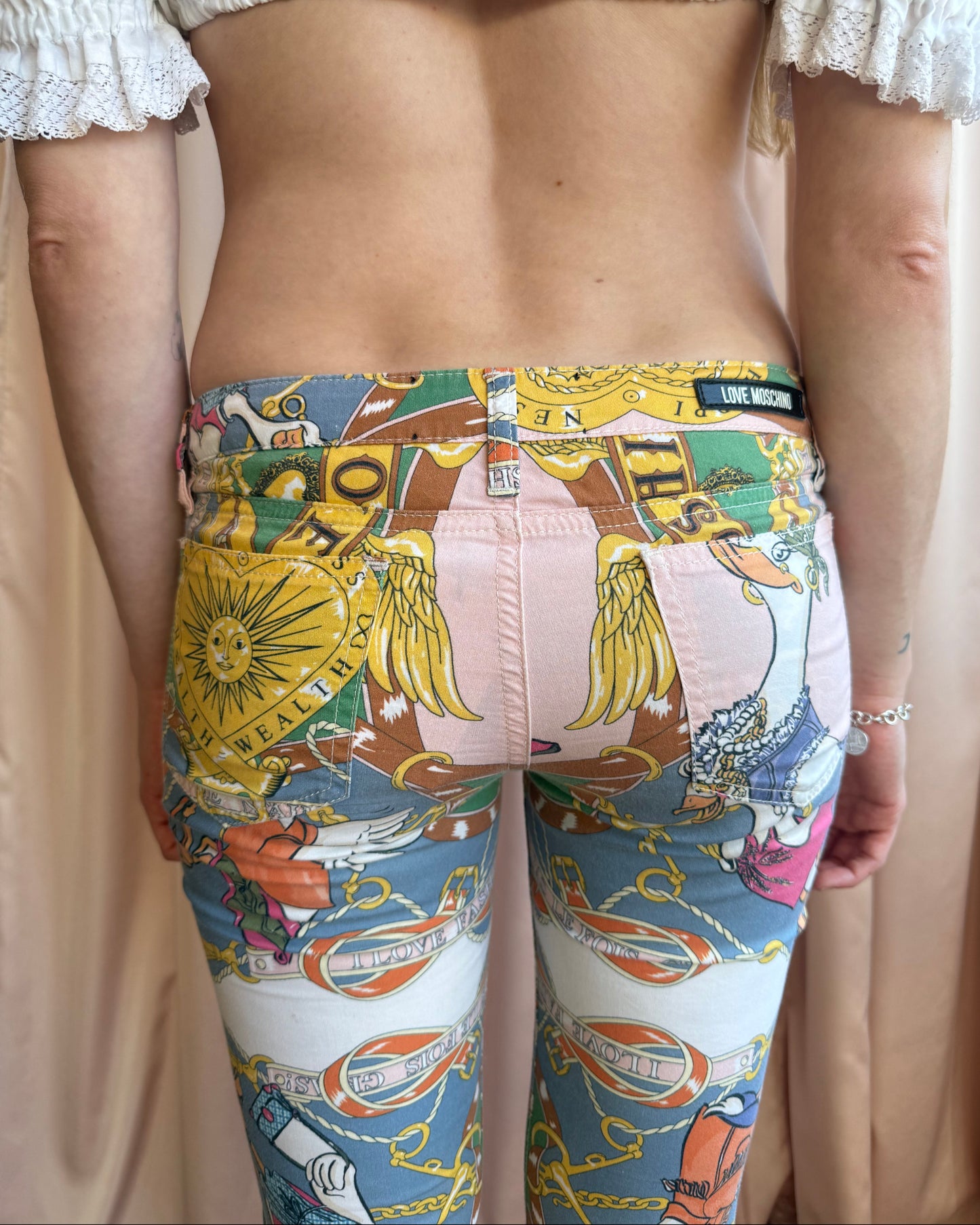 Love Moschino Goose Print Low Rise Skinny Pants