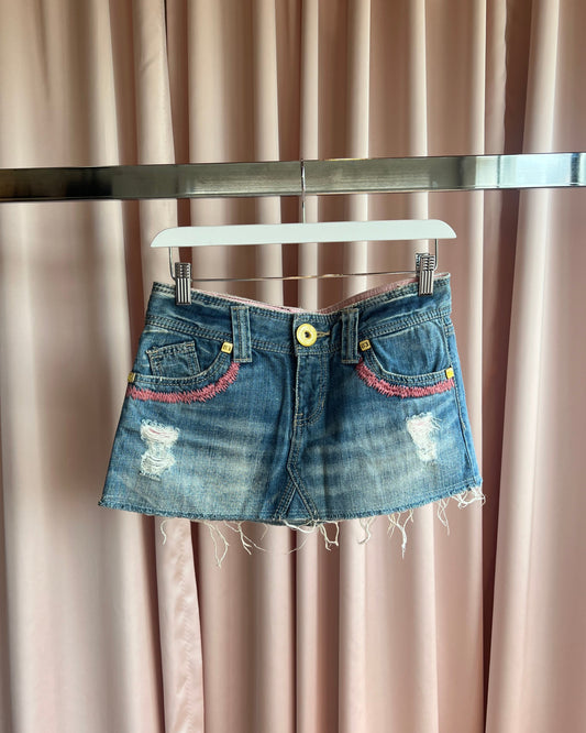 Japanese Brand Pink Embroidered Denim Mini Skirt