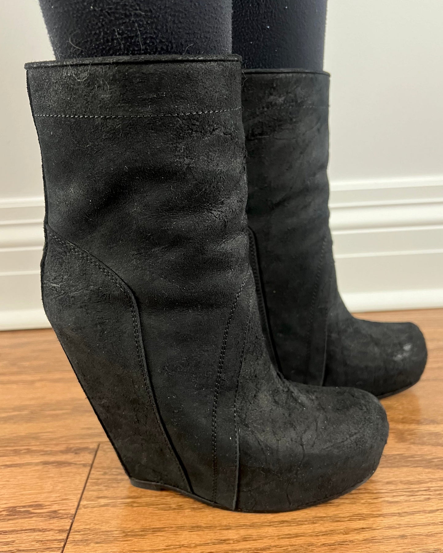 Rick Owens F/W 2010 Black Suede Wedge Platform Boots