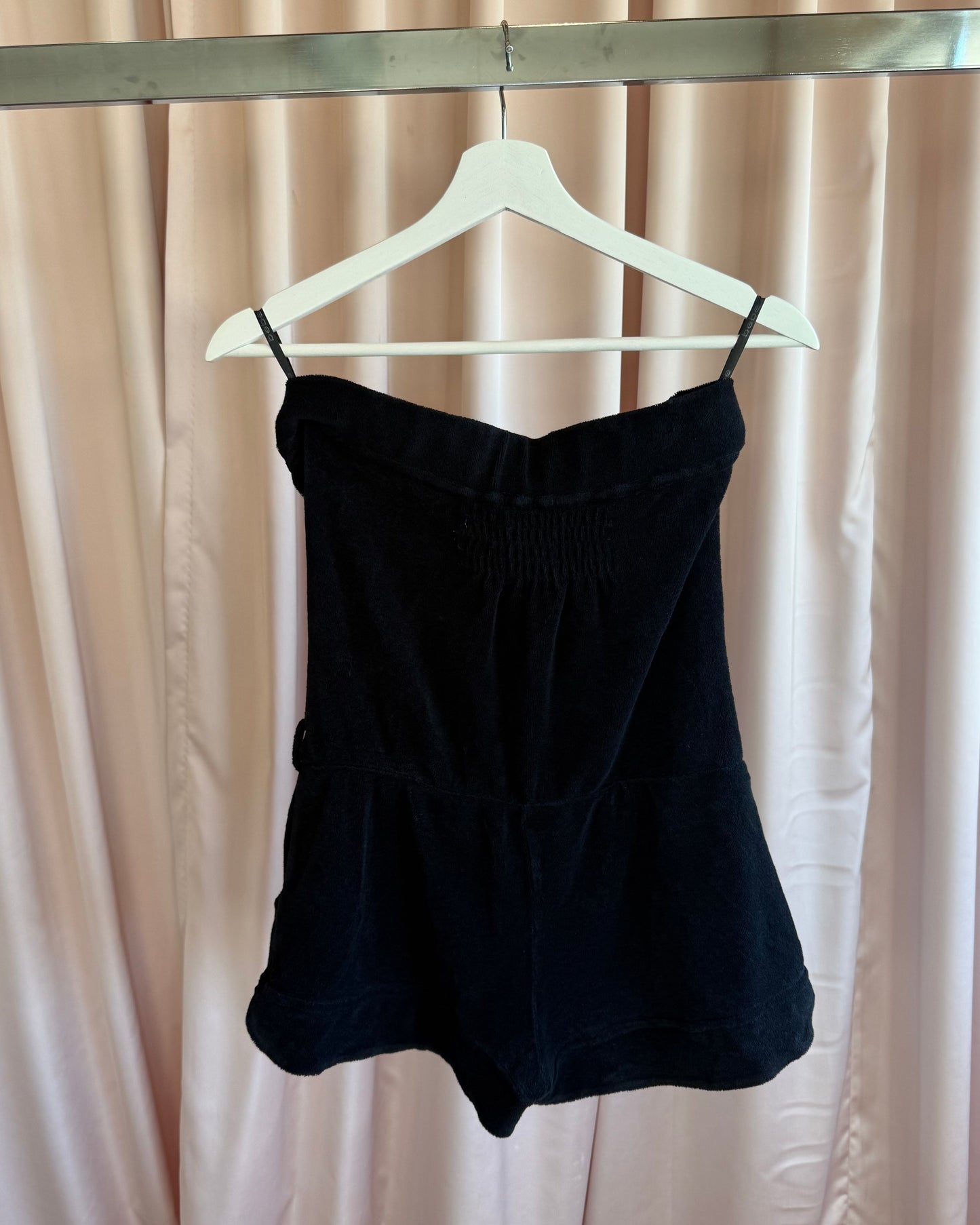 Bebe Black Strapless Terry Cloth Romper