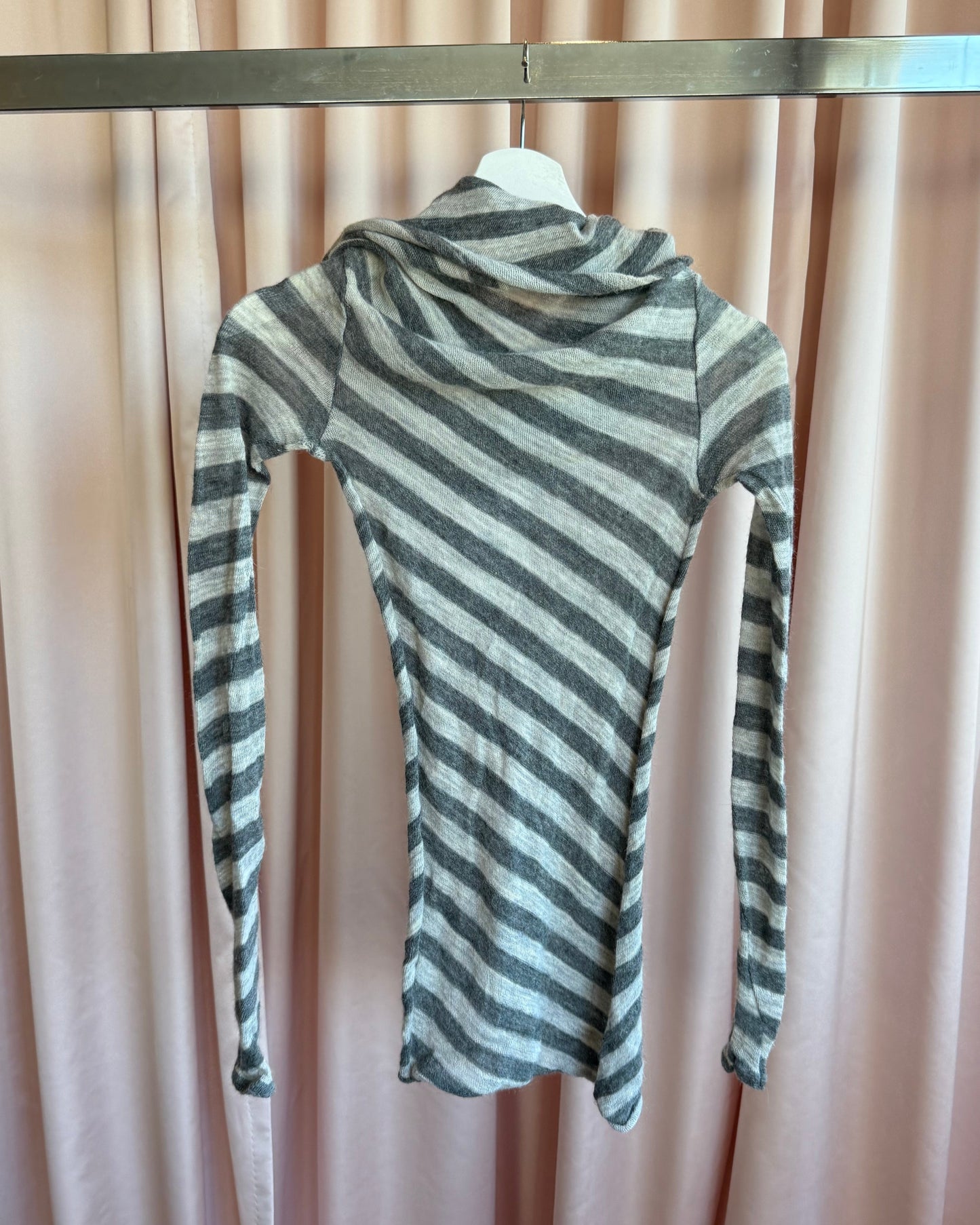 Italian Designer Wool Blend Funnel Neck Striped Sweater