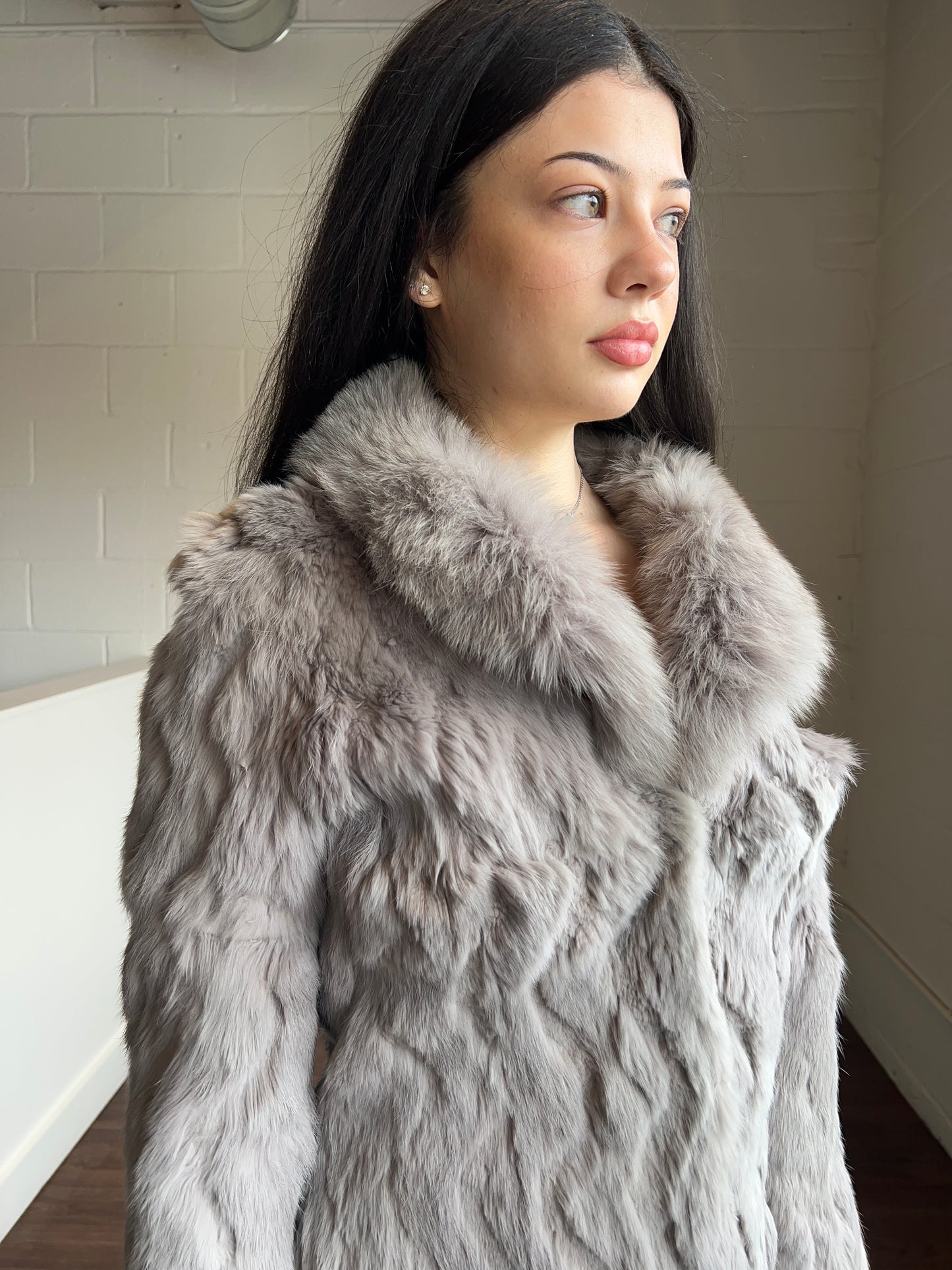 Grey Rabbit Fur Jacket