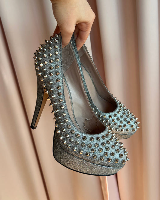 Vince Camuto Silver Spiked Glitter Heels