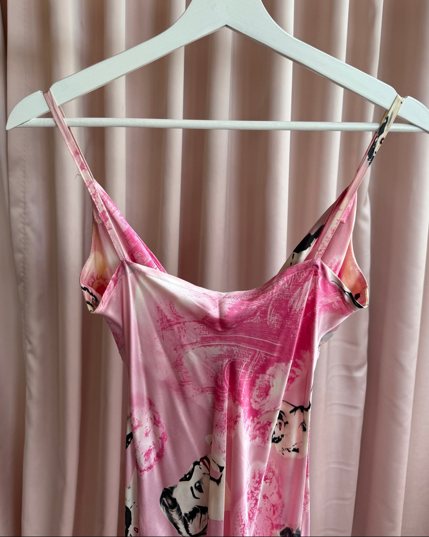 Jeff Gallano 100% Silk Pink Pin Up Print Bias Cut Dress *As Is*