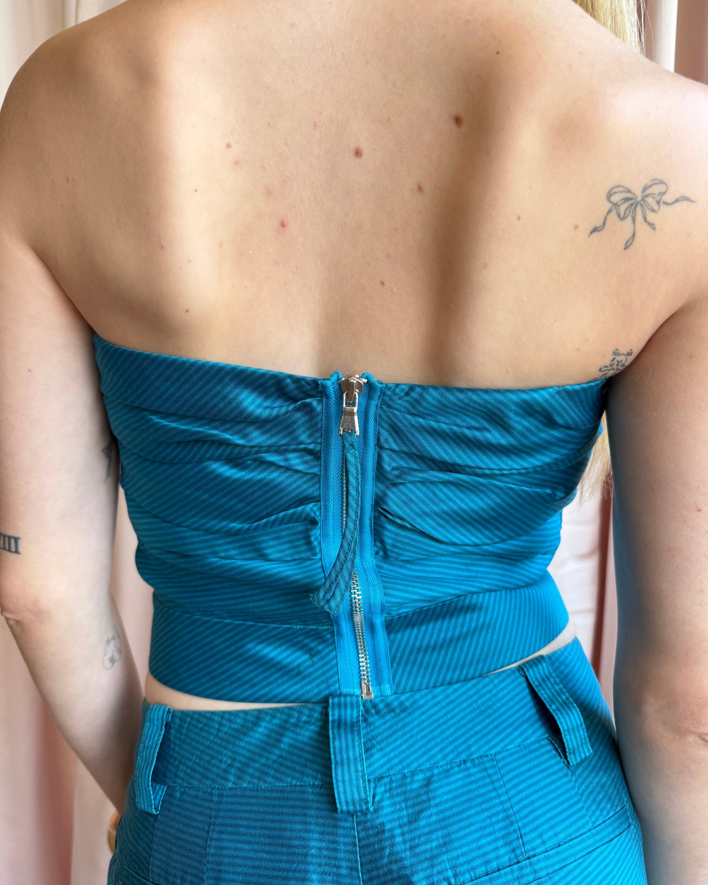 Marc by Marc Jacobs S/S 2010 Silk Pinstriped Teal Bustier Top