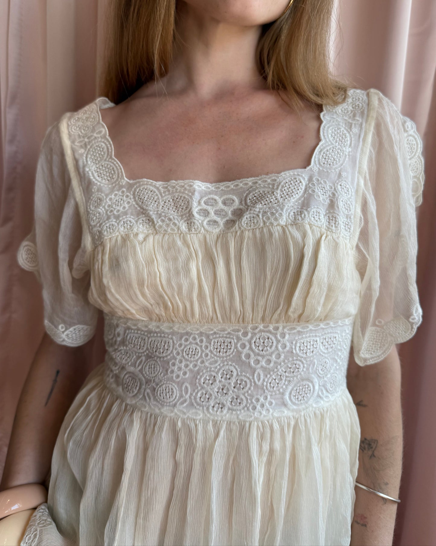 French Designer Silk & Cotton Babydoll Top
