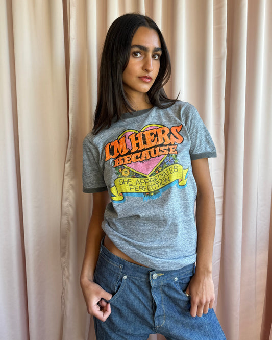 1970's "I'm Hers" Graphic Grey Ringer T-Shirt