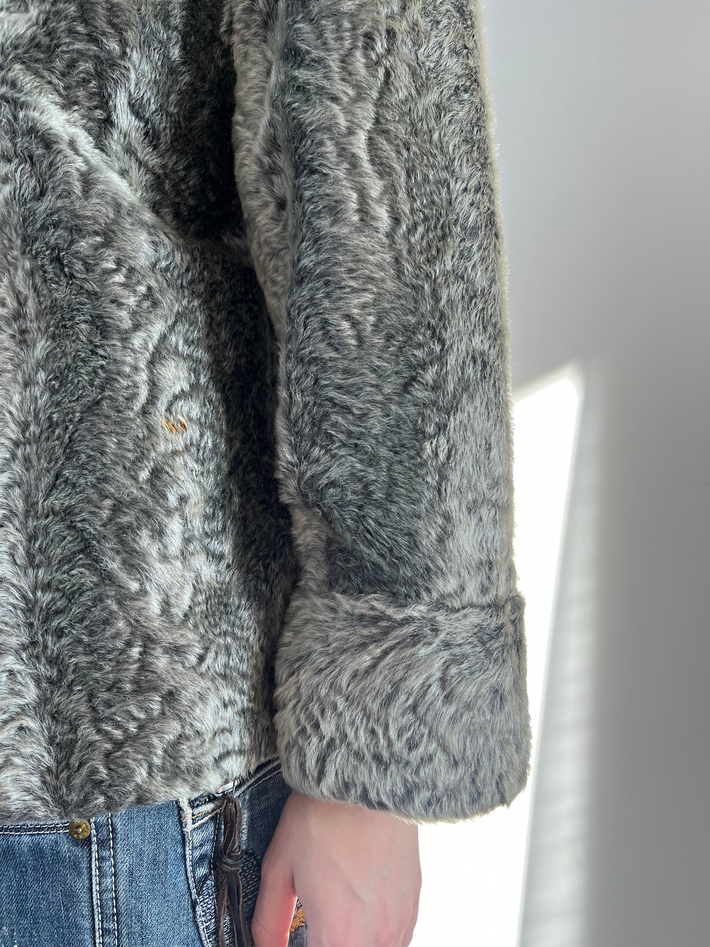 Grey Faux Lamb Fur Jaket