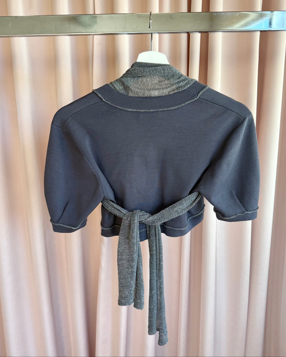 Italian Brand Silk Lamé Tie Up Crop Top