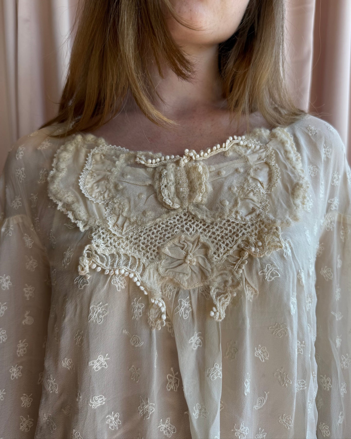 Tsumori Chisato Butterfly Embroidered Mohair Embellished Blouse