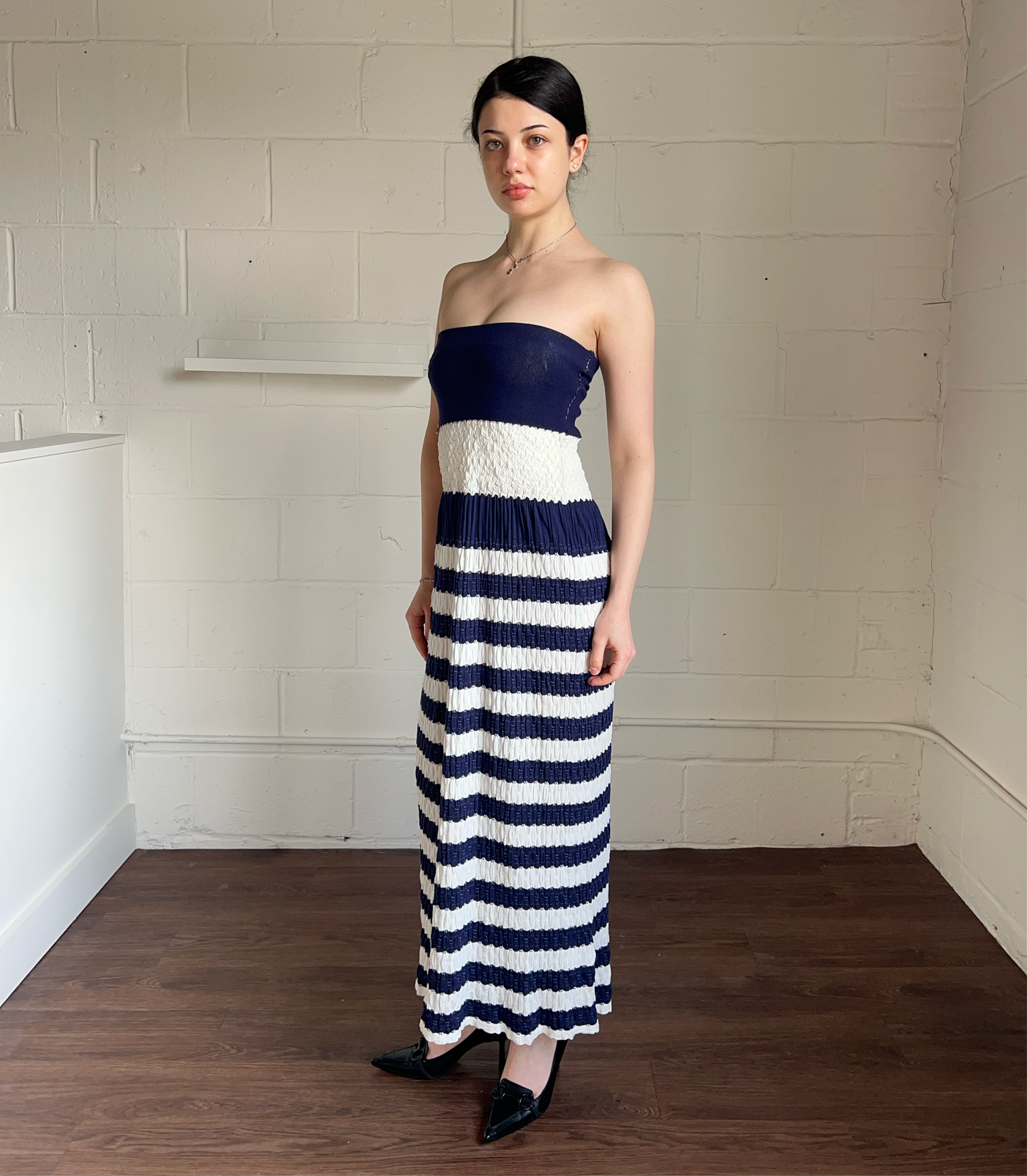 Italian Designer Navy & White Striped Maxi Dress/Skirt